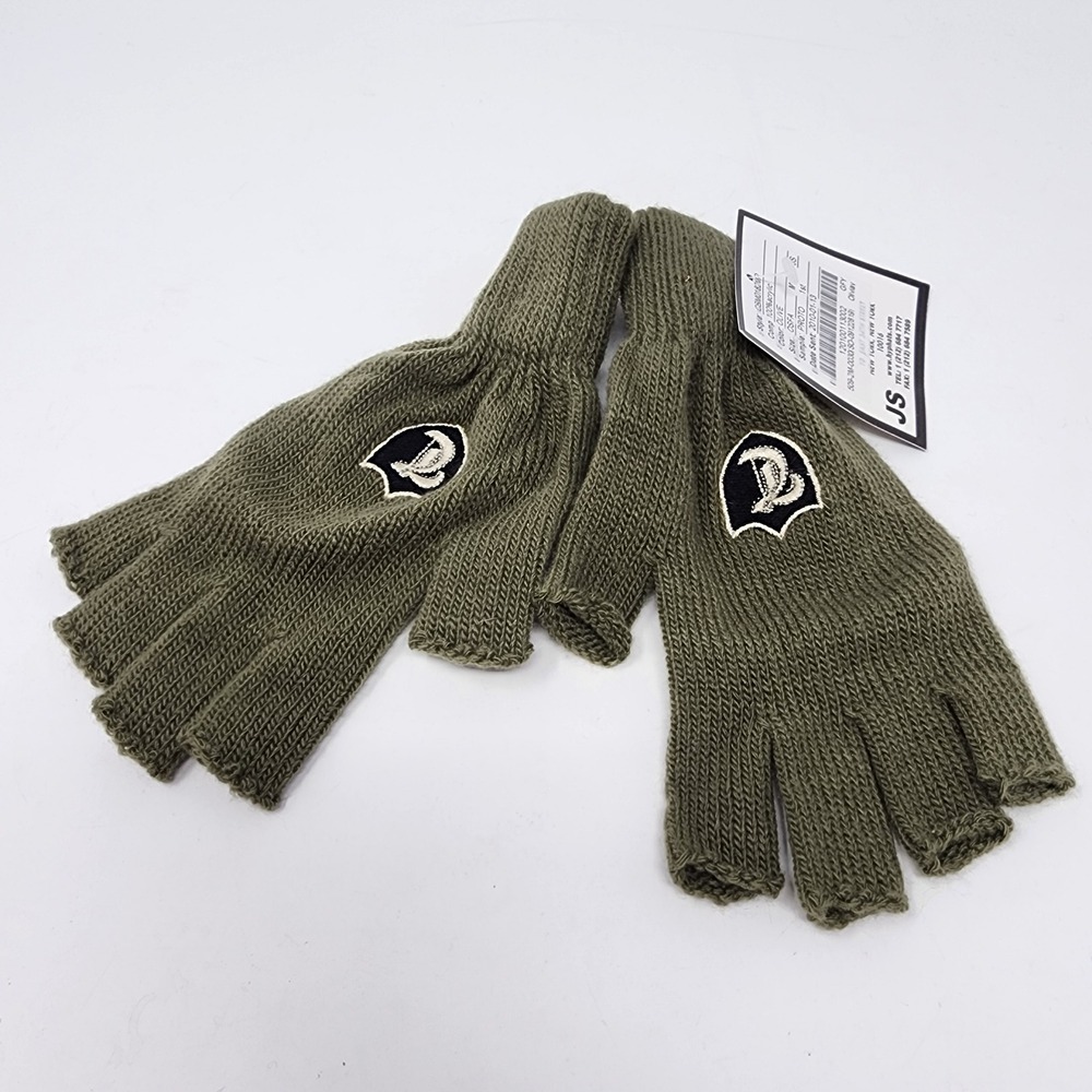 HYP Fingerless Gloves OSFA Knit Gothic D Patch Acrylic Olive Green 2010s Vintage